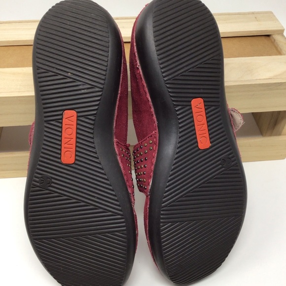 Vionic Goleta Studded Suede Mary Jane Flat Red/Burgundy Orthopedic Size 8 - Picture 8 of 9
